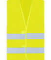 Fluogeel veiligheidsvest met reflecterende strepen, zorgt voor optimale zichtbaarheid bij werk en verkeer.