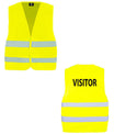 Fluogeel veiligheidsvest met opdruk ‘Visitor’, goed zichtbaar en ideaal voor bezoekers op werkterreinen of evenementen.