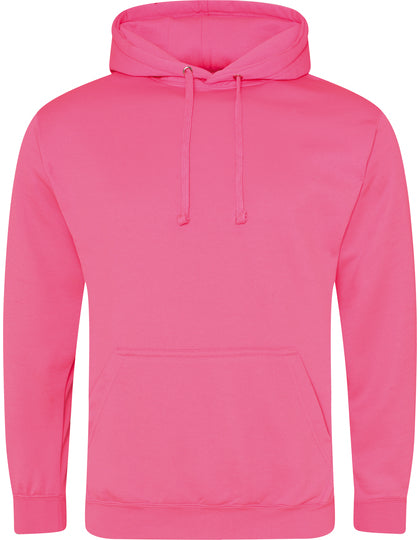 Just Hoods Electric Hoodie in opvallend roze, met verstelbare capuchon en kangoeroezak, gemaakt van zachte katoenmix voor comfort en stijl.