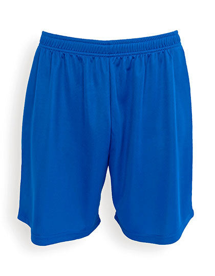 Korte blauwe sportbroek van ademende stof, comfortabel en licht voor sport of vrije tijd.