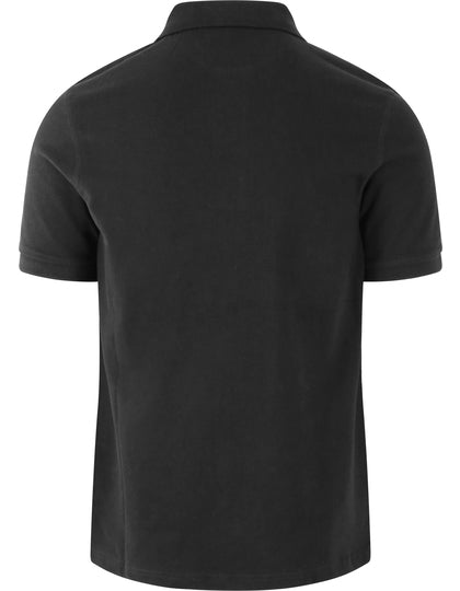 Zwarte basic heren polo van cstmx met klassieke kraag en 3 knopen, geschikt voor personalisatie. achterzijde 