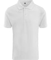 Witte basic heren polo van cstmx met klassieke kraag en 3 knopen, geschikt voor personalisatie.