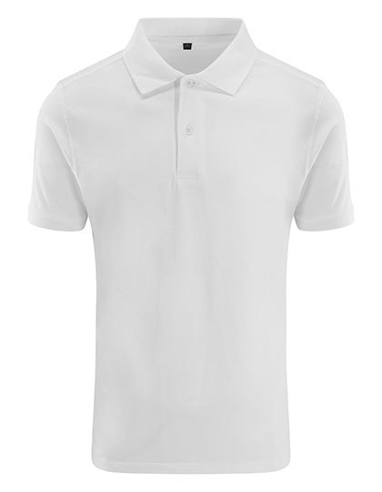 Witte basic heren polo van cstmx met klassieke kraag en 3 knopen, geschikt voor personalisatie.